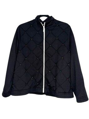 Blast Womens Quilted Black Jacket With Colorful Beads Full Zipper Size S